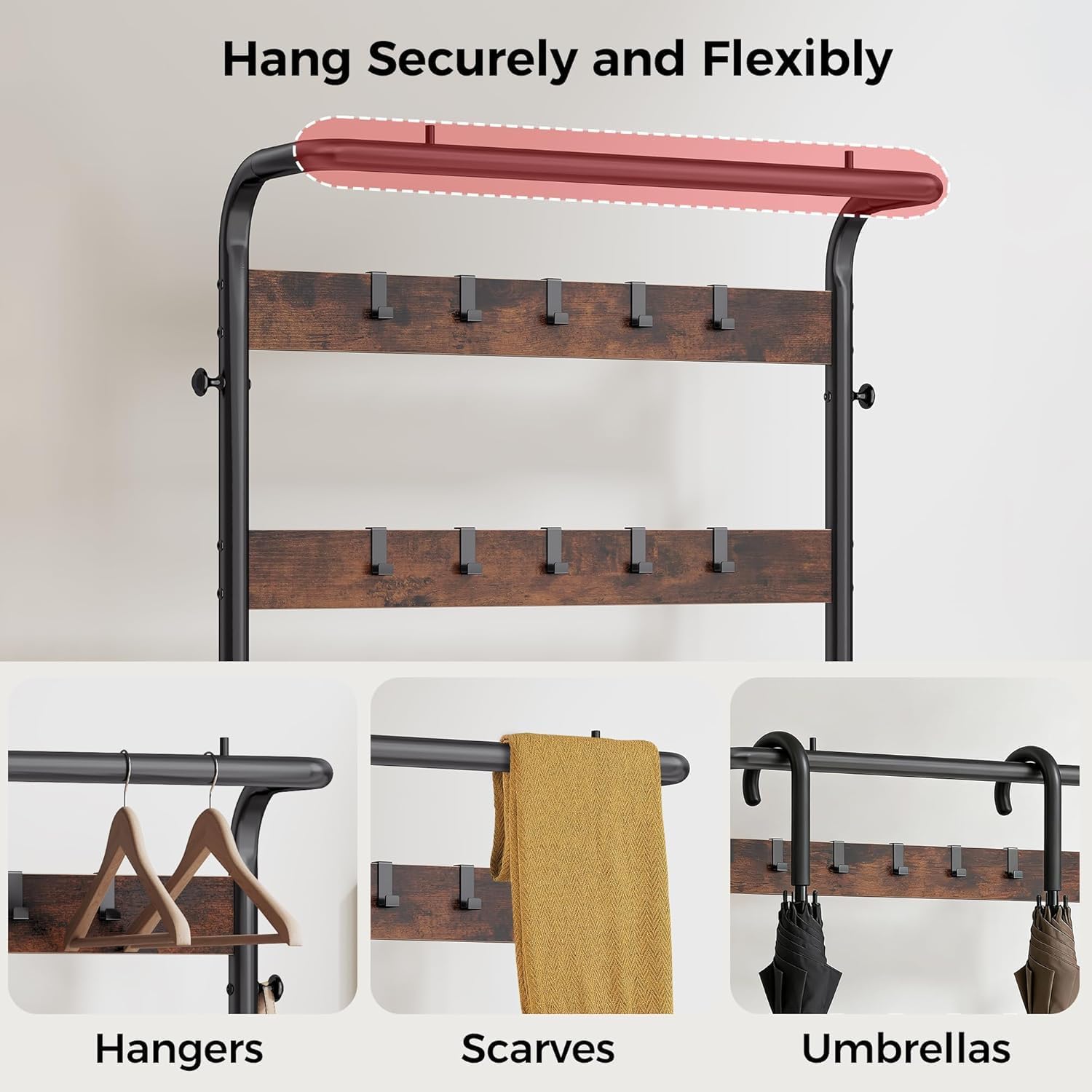 NEWBULIG Hall Tree with Shoe Bench and Coat Rack, 4-in-1 Entryway Organizer with 10 Hooks and Storage Shelf, Rustic Wood Finish Entryway Bench for Mudroom, Living Room, Bedroom, Brown