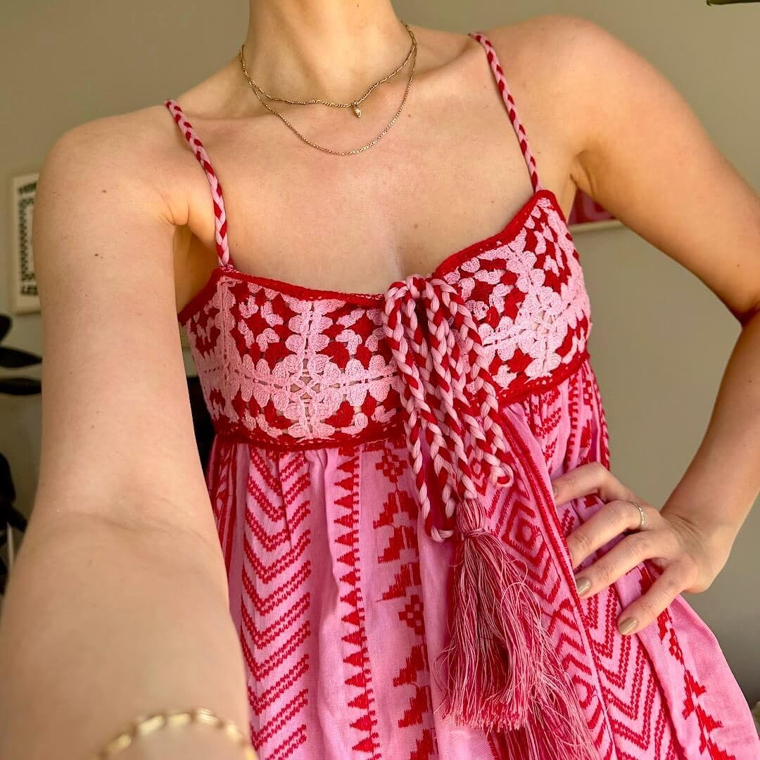 Abyovrt Women Boho Maxi Dress Crochet Patchwork Sleeveless Long Flowy Swing Dress Pink Beach Sundresses