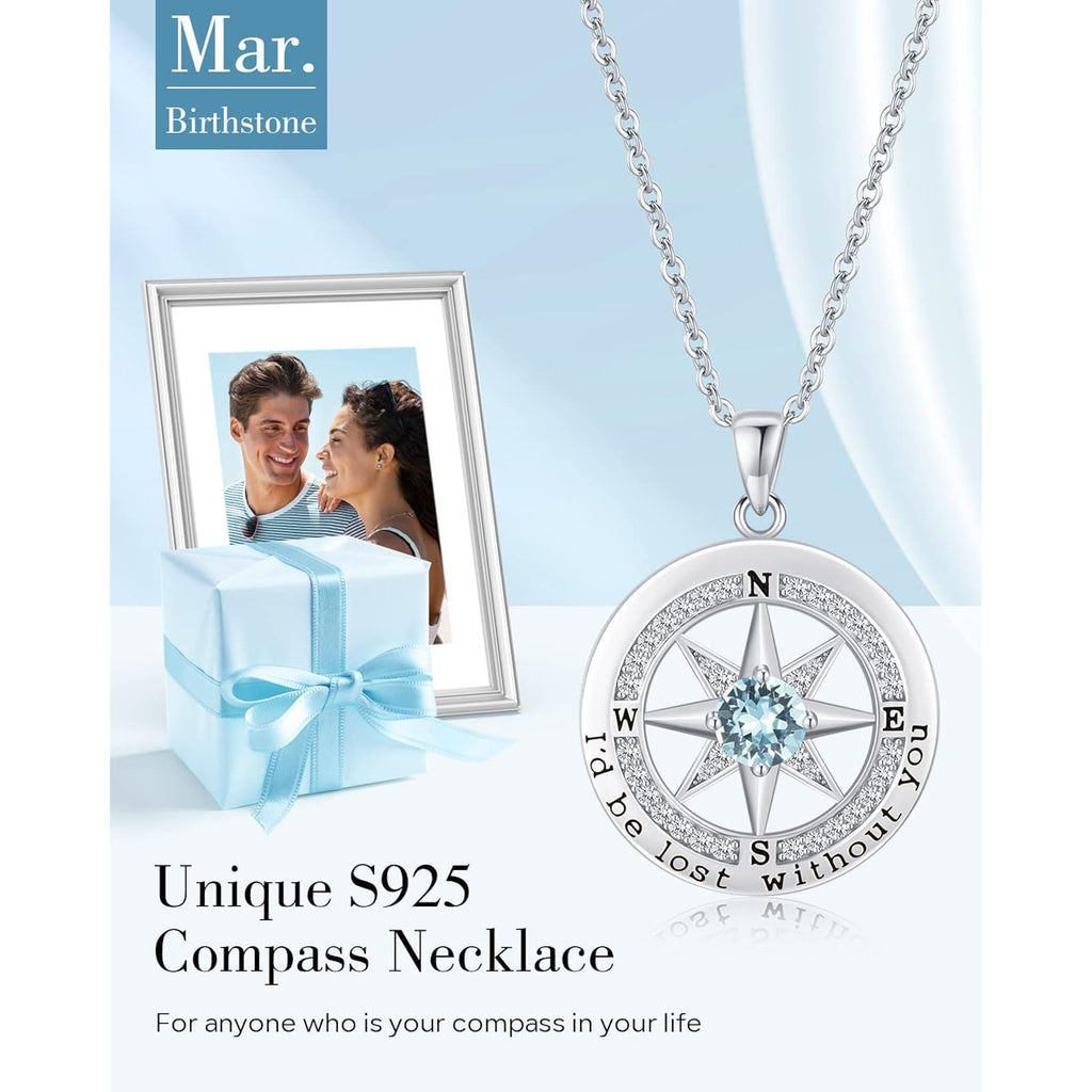 S925 Necklace Gift for Wife |Compass Jewelry |Women Anniversary |Sterling Silver |Girlfriend Birthday Gifts for Her Valentines |I'd be Lost without You |Jewel 18K Gold