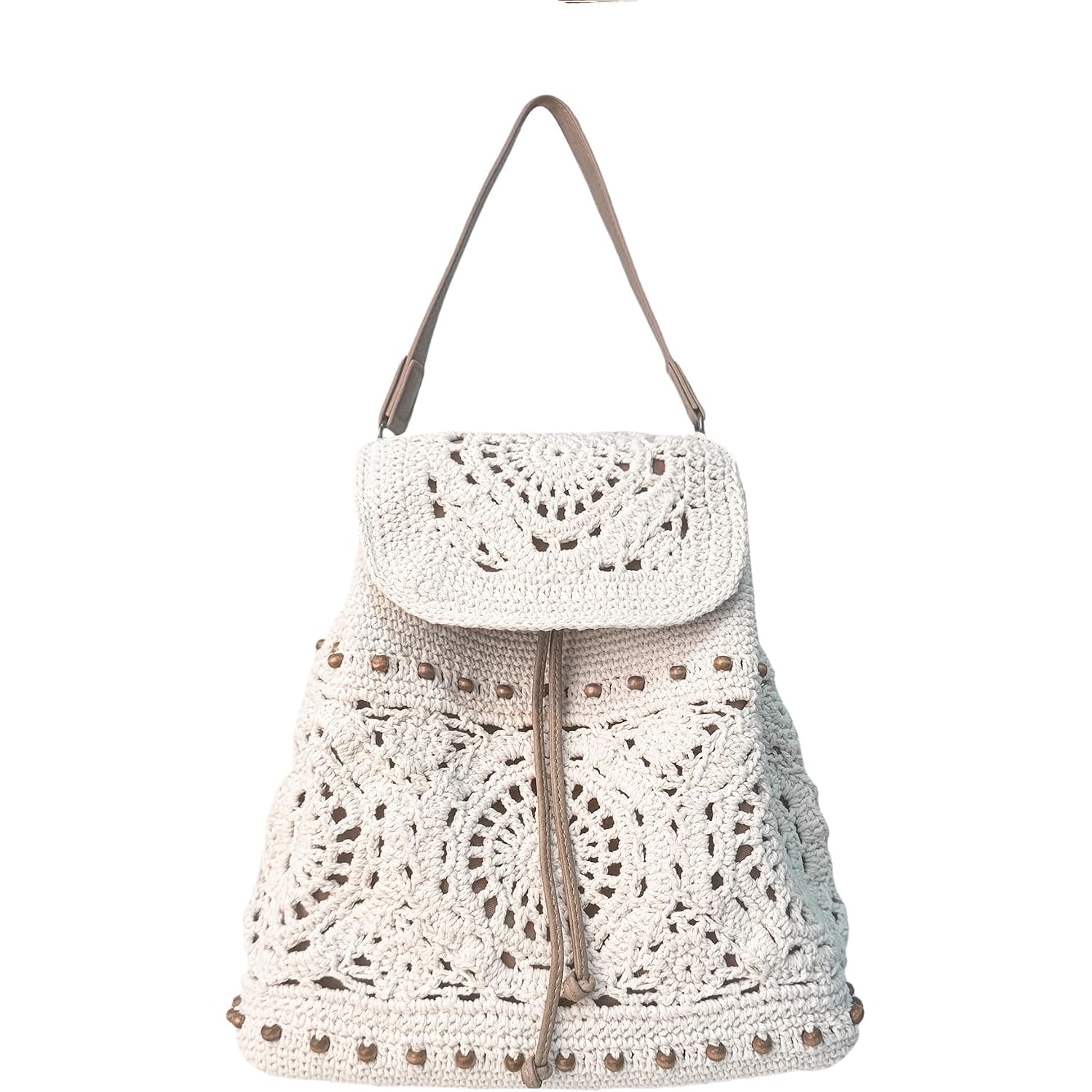 Eiyye Handmade Crochet Backpack For Women Premium Cotton Rope Boho Rucksack With Adjustable Straps Lightweight Woven Shoulder Backpack For Travel Beach & Everyday Casual