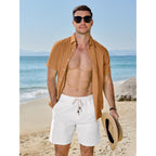 Comdecevis Men'S Linen Shorts With Comfort Stretch Casual Easy Shorts 7" Lightweight For Summer Beach