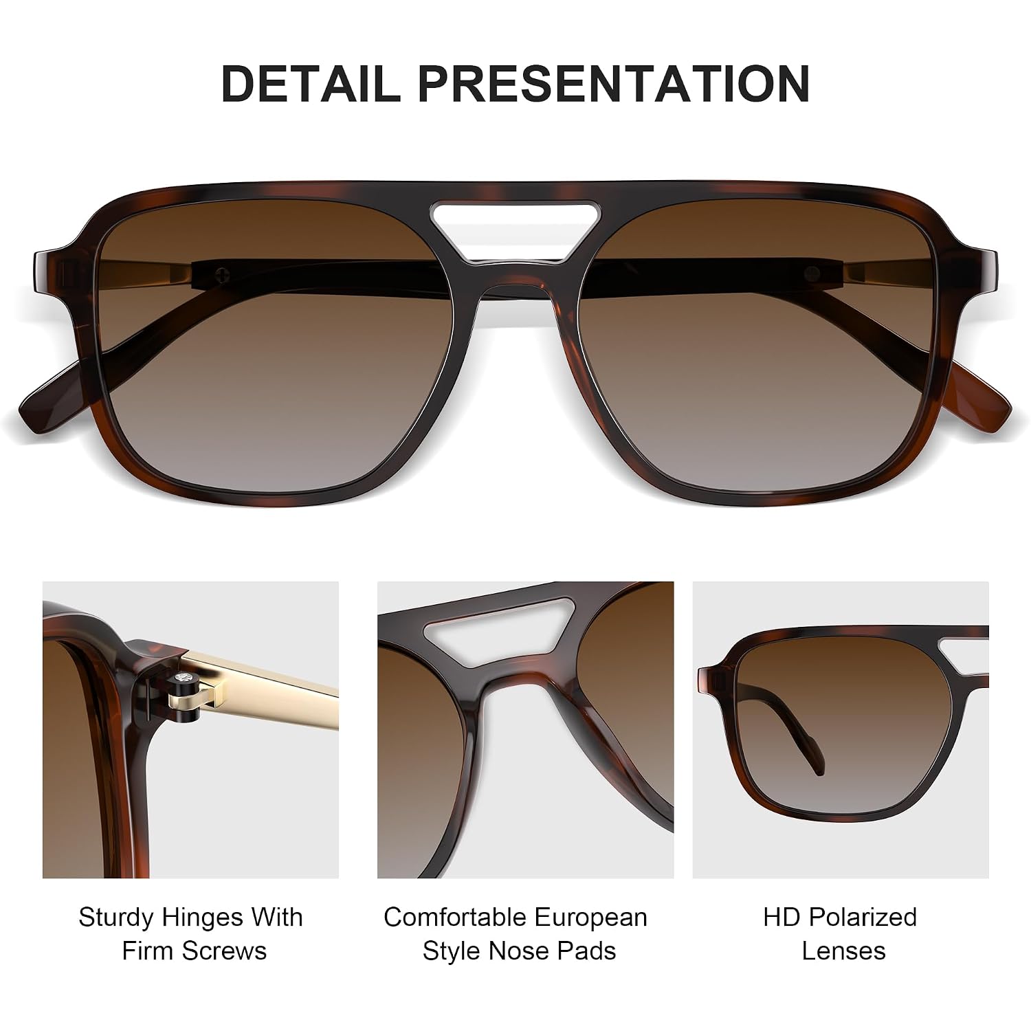 Retro Aviator Sunglasses for Women Men:Polarized Trendy Rectangle Womens Mens Shades Sun Glasses Leopard Brown+black Gray Fade
