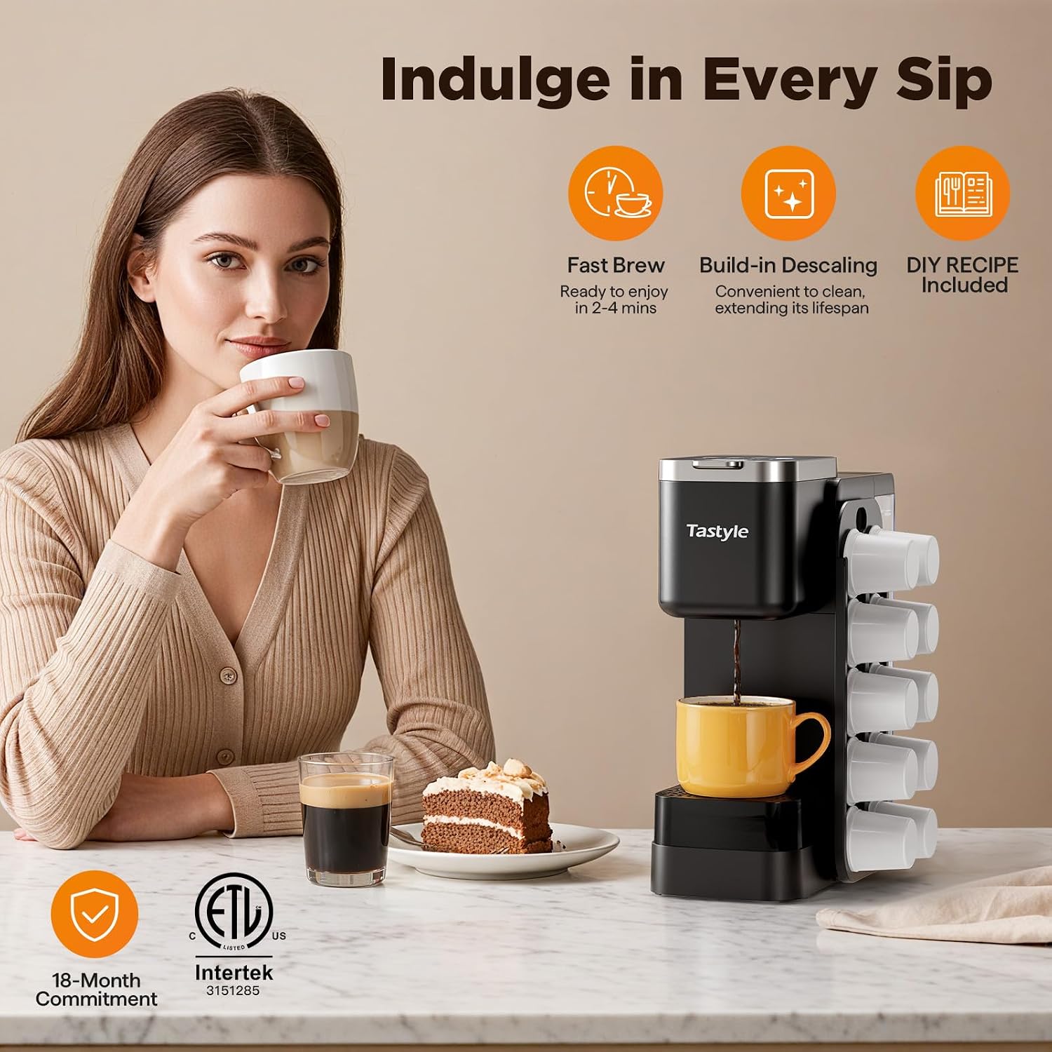 Tastyle Hot & Iced Coffee Maker With Magnetic K-Pod Organizer (Pods Not Included), Stores 10 Pods, 4-5 Cups Coffee Maker & Single-Serve Brewer For K Cup & Grounds, 40Oz Removable Water Tank, Black