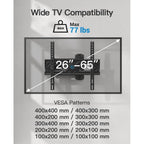Pipishell Full Motion Tv Wall Mount For 26-65 Inch Flat Curved Tvs, Heavy Duty Single Articulating Arms, Corner Tv Mount Up To Vesa 400X400Mm And 77Lbs, Support Swivel, Tilt, Level Adjustment