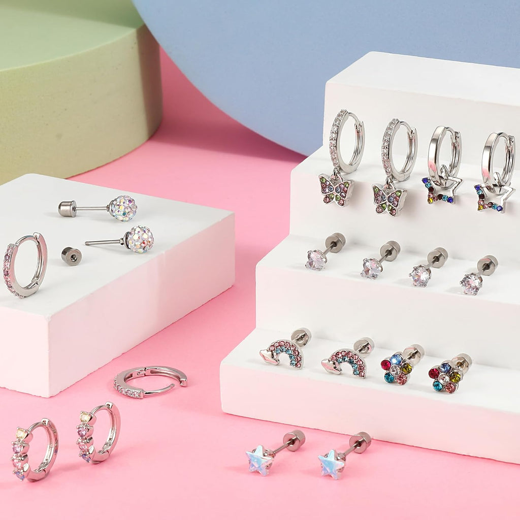Hypoallergenic Earrings For Girls Women Surgical Stainless Steel Screw Back Earrings Set For Sensitive Ears Kids Earrings Toddler Earrings Cute Girls Earrings