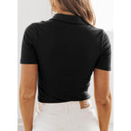 Womens Short Sleeve Business Casual Tops V Neck Fitted Collared Shirts Work Blouses