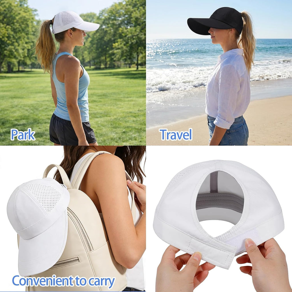 Large Wide Brim Baseball Sun Hats for Women Mesh Quick Dry Sports Hat Outdoor Travel Beach Ponytail Cap Green
