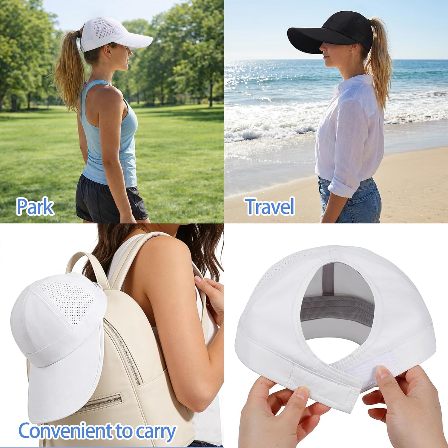 Large Wide Brim Baseball Sun Hats for Women Mesh Quick Dry Sports Hat Outdoor Travel Beach Ponytail Cap Green
