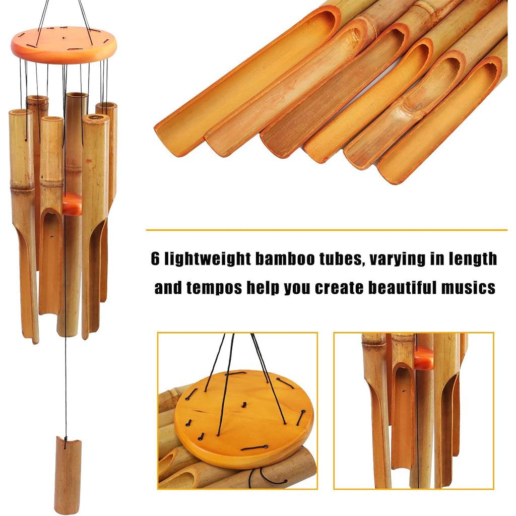 Bamboo Wind Chimes, Deep Tone Wooden Wind Chime Outdoor Garden Decor | Natural Wooden Wind Chimes For Outside With Soothing Tones, Durable Outdoor Design, Easy Hanging Hook, Perfect Garden Decor