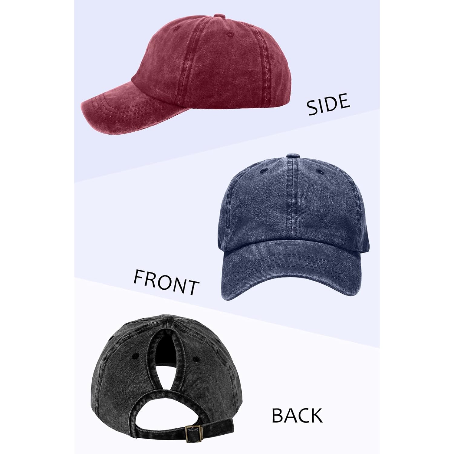 Womens Vintage Washed Distressed Baseball-Cap with Ponytail Hole Sport Golf Hat