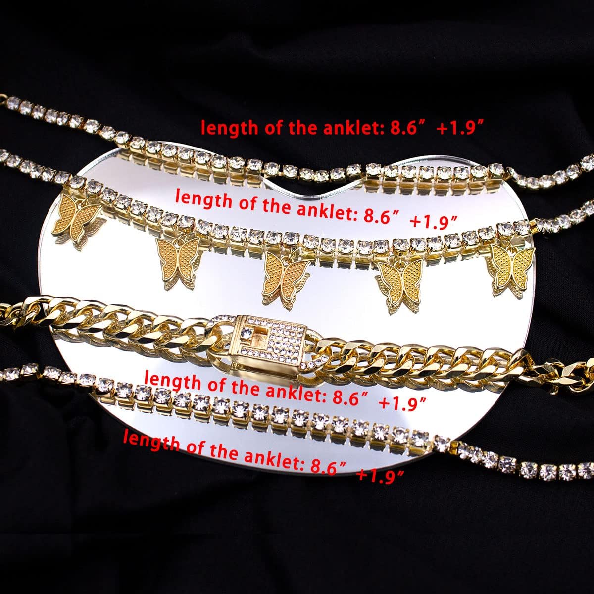 yfstyle Butterfly Ankle Bracelet for Women Rhinestone Anklets Bulk Adjustable Layered Beach Ankle Bracelet Braided Chain Anklet Charm Ankle Bracelet Jewerly Gift