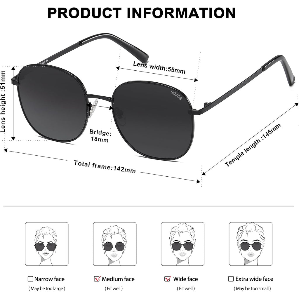 SOJOS Classic Trendy Square Sunglasses for Women Men Cute Big Frame Gold Shades SJ1137 Black/Grey