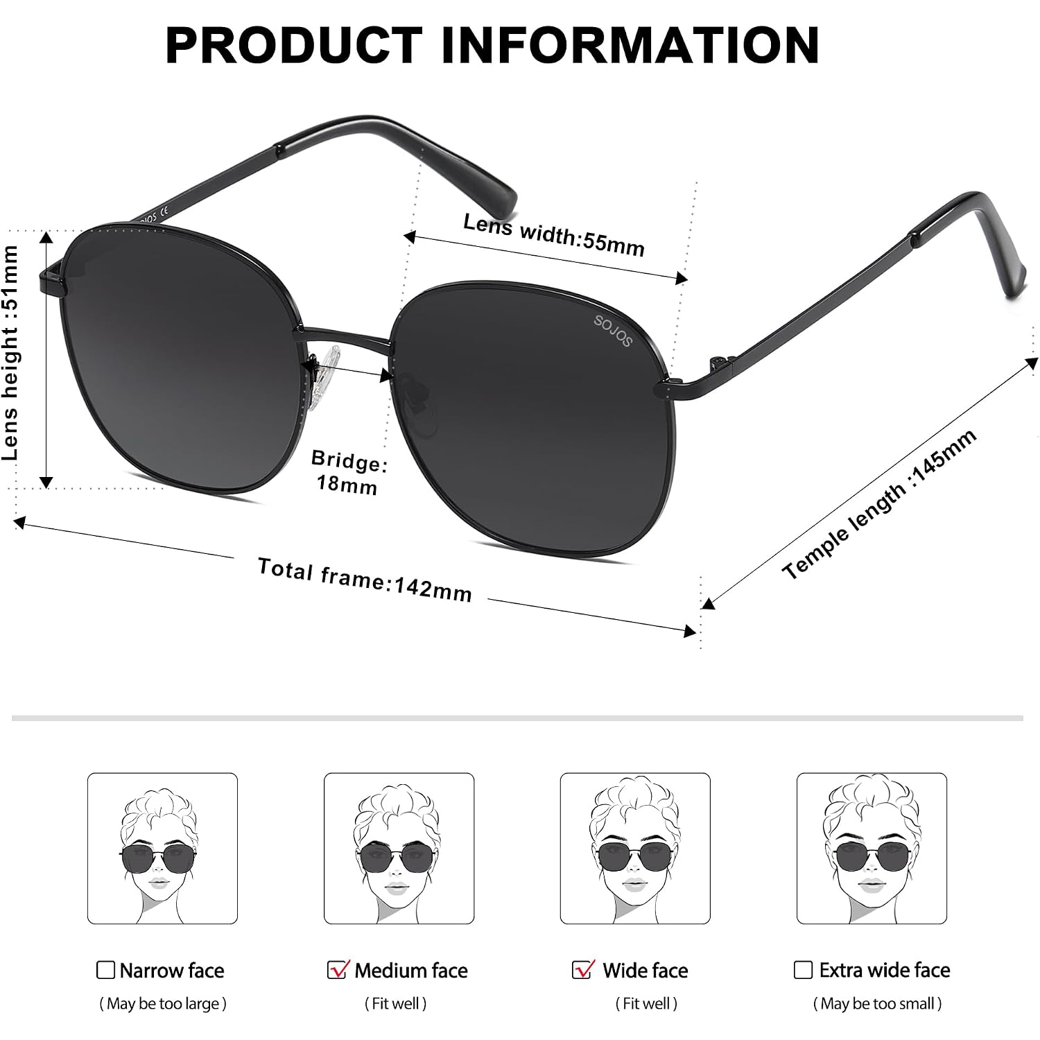 SOJOS Classic Trendy Square Sunglasses for Women Men Cute Big Frame Gold Shades SJ1137 Black/Grey