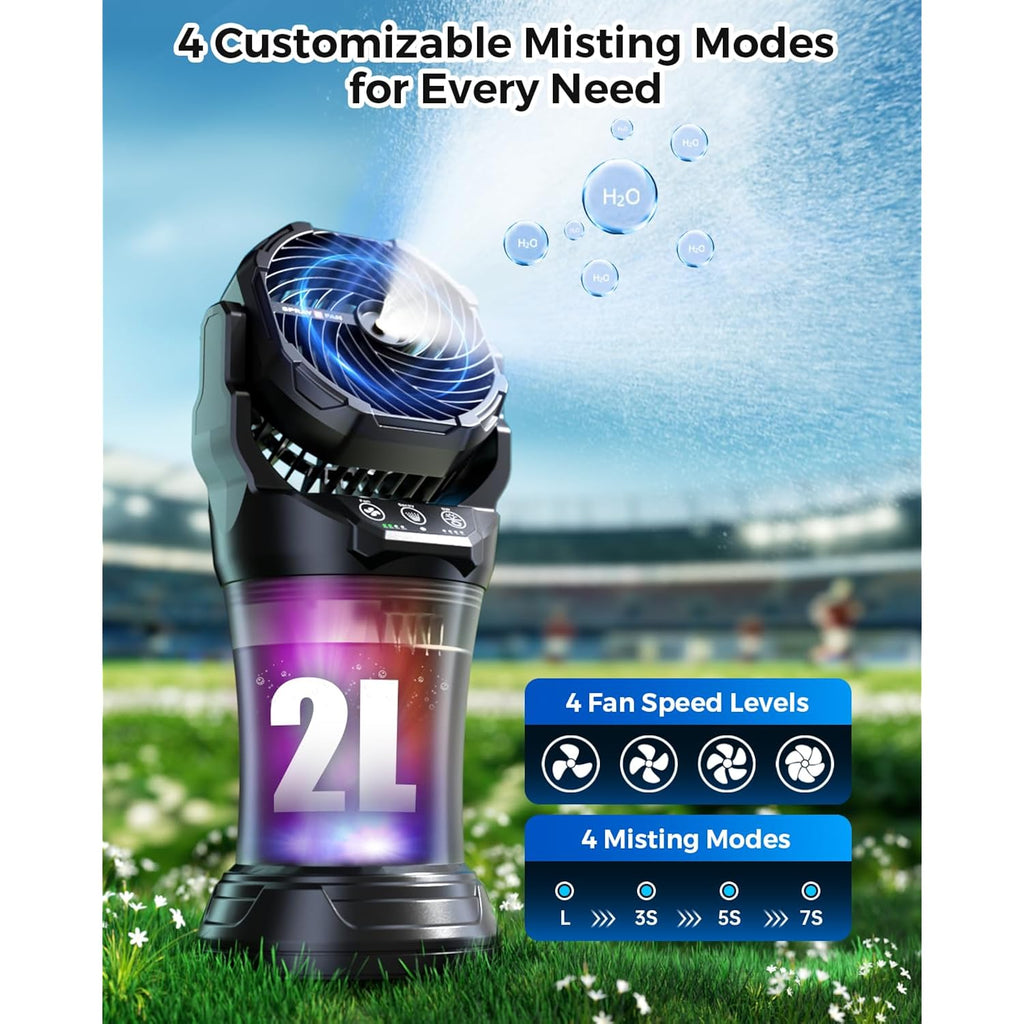 Misting Fans For Outside, Portable Mister Fan With 30000Mah Battery & Remote, 2L Tank & 4 Speeds Mist Modes, Extreme Heat Relief For Camping Patio Garden Backyard Tailgate Parties