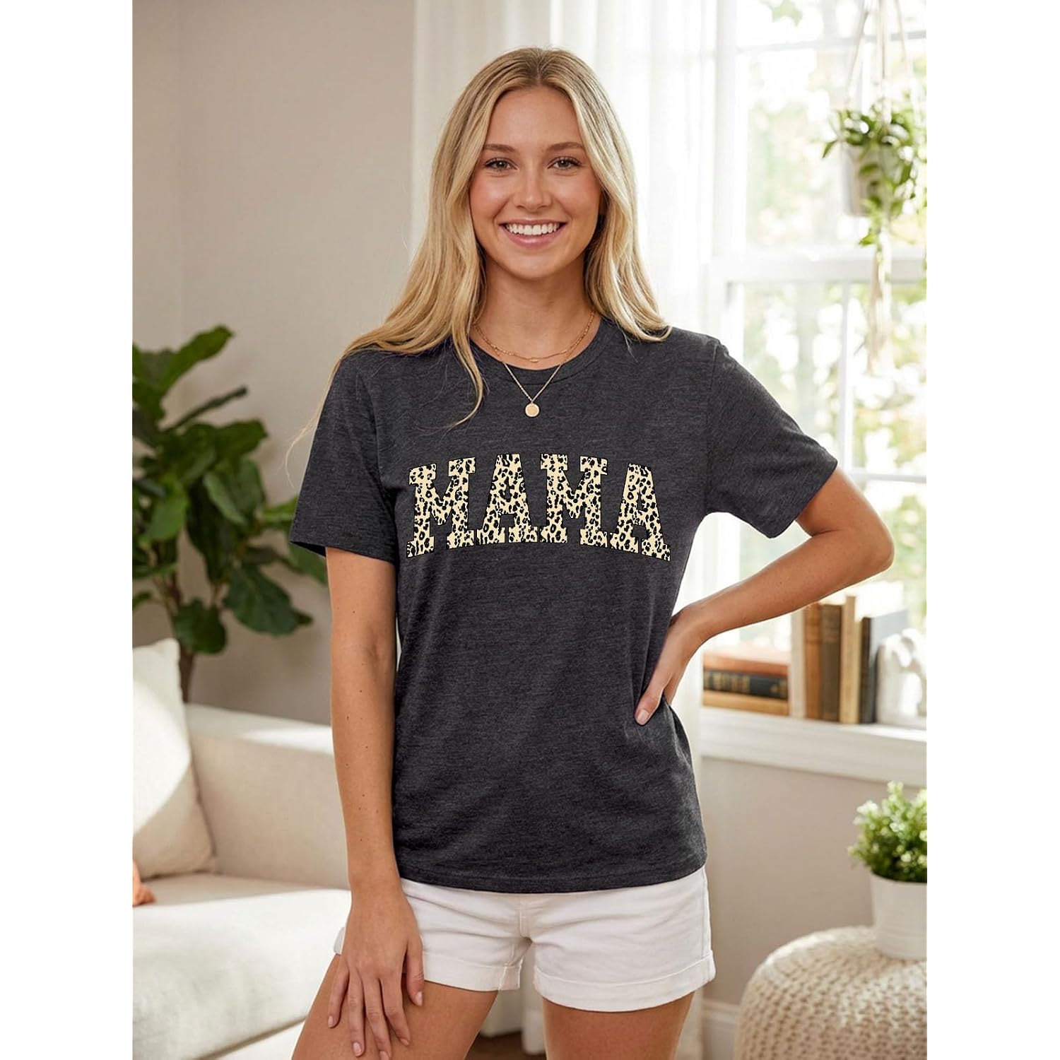 Mama Shirts for Women Mama Letter Print Tshirt Floral Graphic Tee Auntie Shirt Casual Mothers Gift Tops Darkgrey4