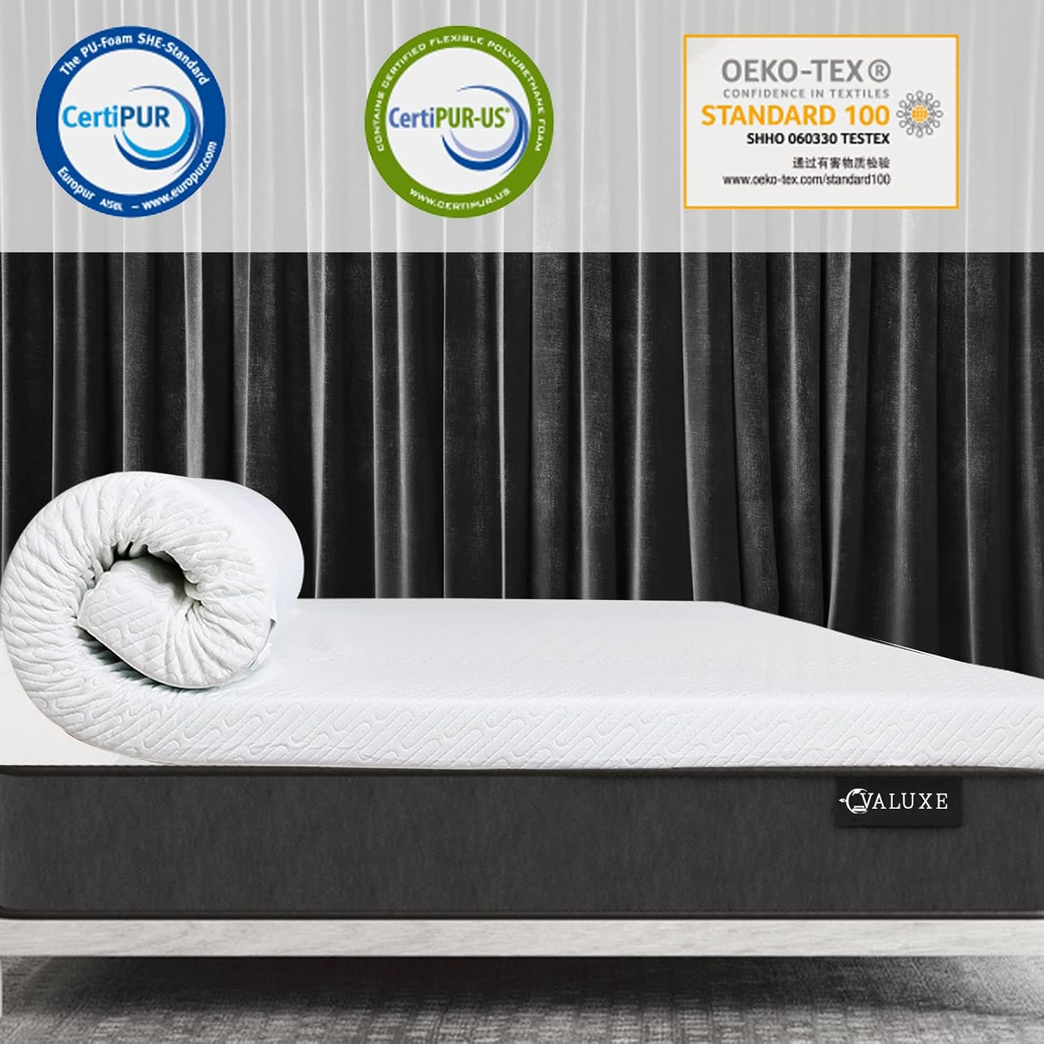 Valuxe 3 Inch Gel Memory Foam Mattress Topper Queen Size High Density Cooling Pad Pressure Relief Bed Topper (With Removable & Washable Bamboo Cover)