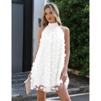 Gleeneat Womens Summer Halter Tulle Floral Bridal Shower Cocktail Wedding Guest Short Dresses A Line Sleeveless Mini Dress