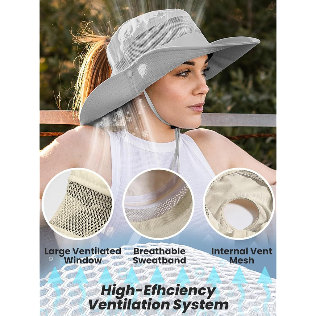 EW EastWater Beach Sun Bucket Hats for Women,UV Protection High Ponytail Hole UPF 50+ Waterproof for Hiking Safari Fishing