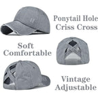 2 Packs Distressed Ponytail Hat For Women Criss Cross Hat Baseball Cap Pony Tail Caps High Bun