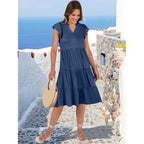 Anrabess Womens Summer Dress Ruffle Sleeve V Neck Midi Dresses Fashion Casual Fit Flowy Tiered Boho Beach Vacation Sundress