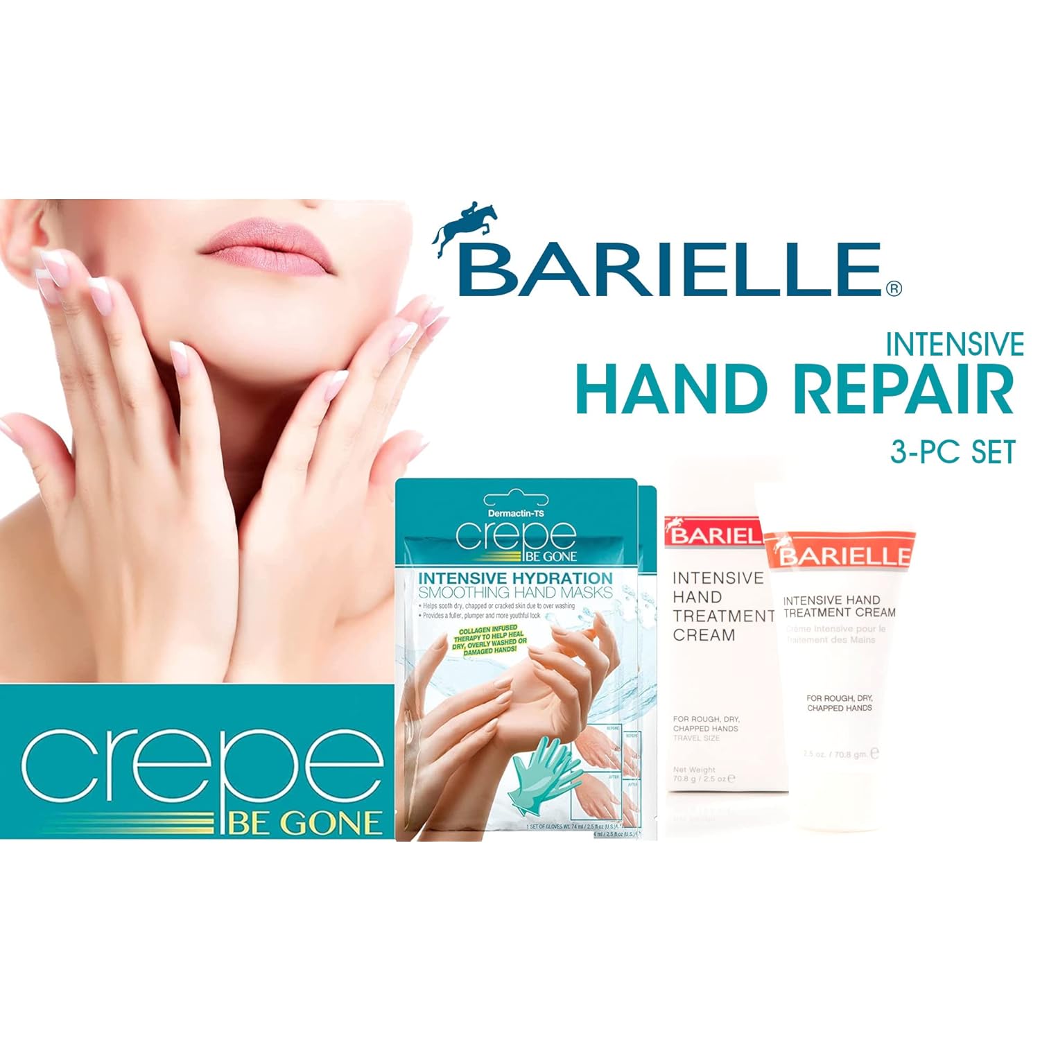 BARIELLE Intensive Hand Repair 3-PC Set - Includes 2 Hand Masks & Intensive Hand Treatment Cream 2.5 oz.