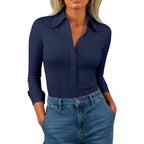 Aoudery Button Down Shirts For Women Slim Fit Long Sleeve Stretch Dress Shirts Work Shirt Wrinkle Free Office Blouse Top