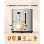 2 Slice Toaster With Wide Slots For Bread & Bagels, Stainless Steel Toaster With Digital Countdown, 6 Shade Settings, Defrost, Reheat & Cancel, Compact Design For Kitchen