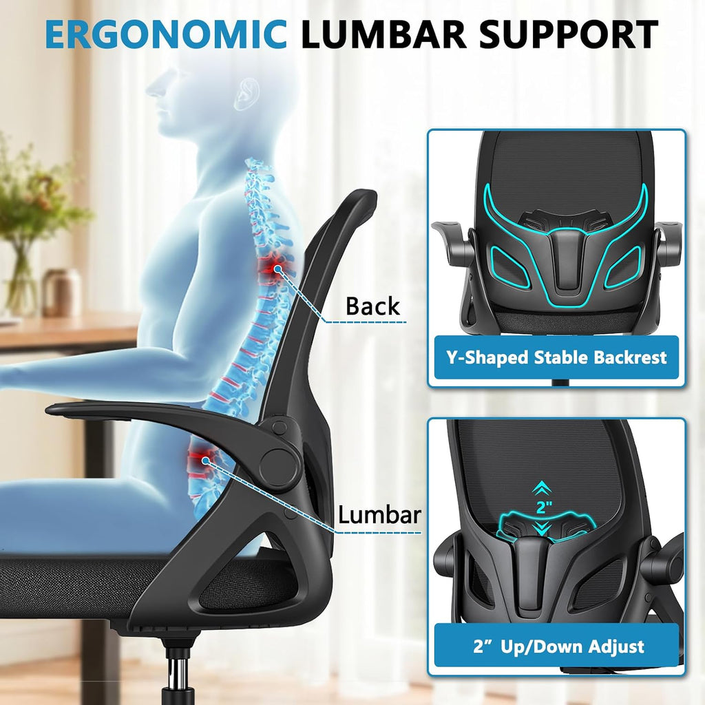 Drafting Chair Tall Office Chair, Ergonomic Standing Desk Chair With Adjustable Foot Ring And Flip-Up Armrests, Mesh Computer Chair For Art Studio, 300 Lbs, Black
