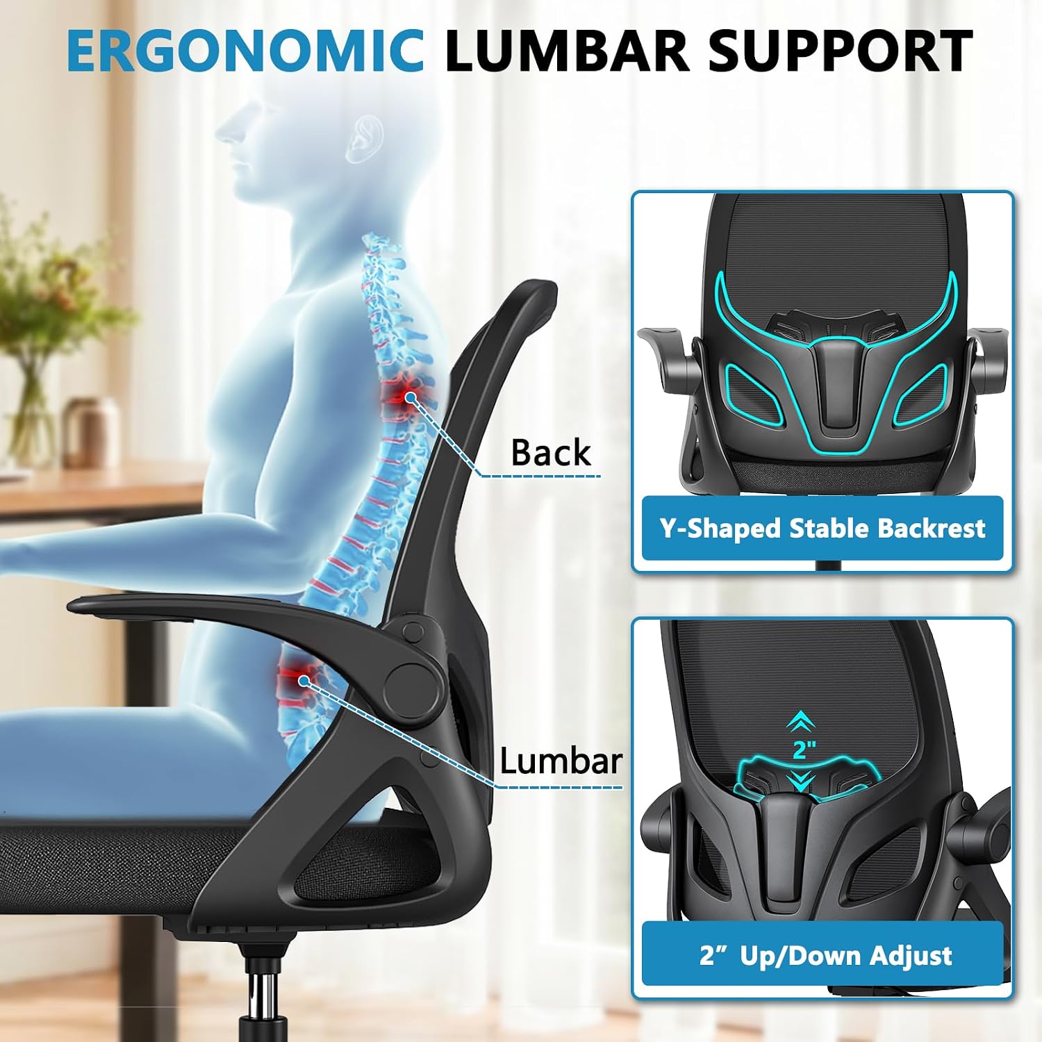 Drafting Chair Tall Office Chair, Ergonomic Standing Desk Chair With Adjustable Foot Ring And Flip-Up Armrests, Mesh Computer Chair For Art Studio, 300 Lbs, Black