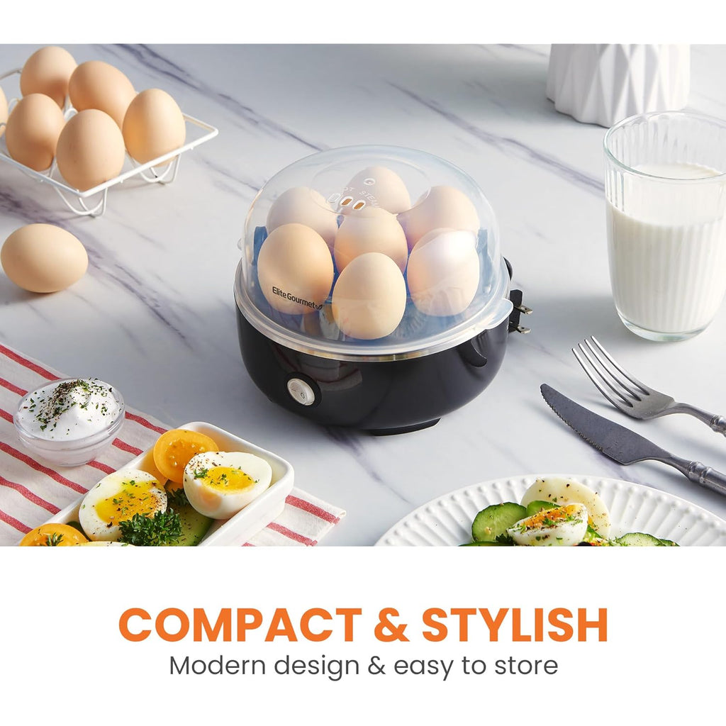 Elite Gourmet EGC115B Easy Egg Cooker Electric 7-Egg Capacity, Soft, Medium, Hard-Boiled Egg Cooker with Auto Shut-Off, Measuring Cup Included, BPA Free, Classic Black