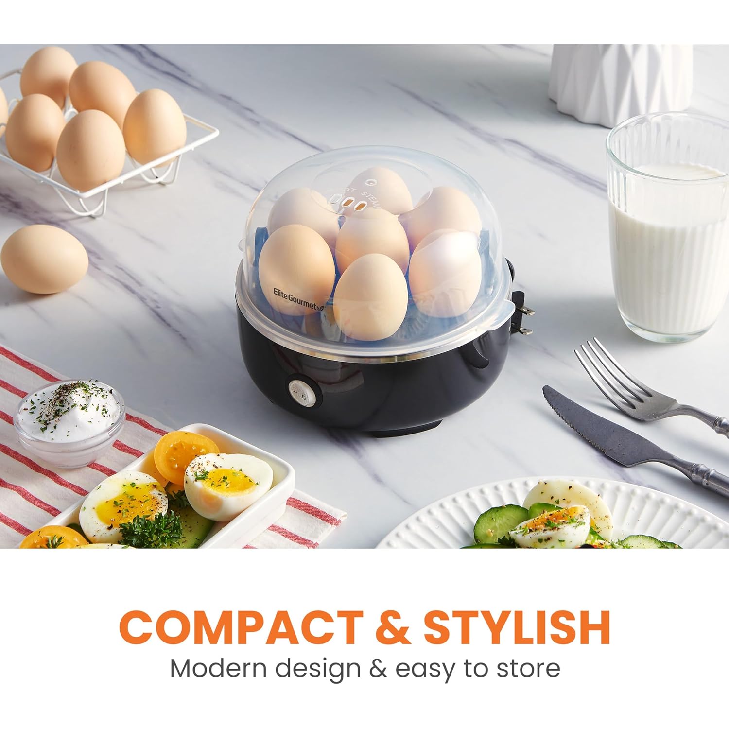 Elite Gourmet EGC115B Easy Egg Cooker Electric 7-Egg Capacity, Soft, Medium, Hard-Boiled Egg Cooker with Auto Shut-Off, Measuring Cup Included, BPA Free, Classic Black