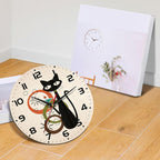 Wall Clock, Black Cat Wall Clocks Wooden Wall Clock Art Hanging Clocks Silent Non-Ticking Wall Clock Battery Operated Round Home Arabic Numeral Decorative Wall Clocks 10 Inch