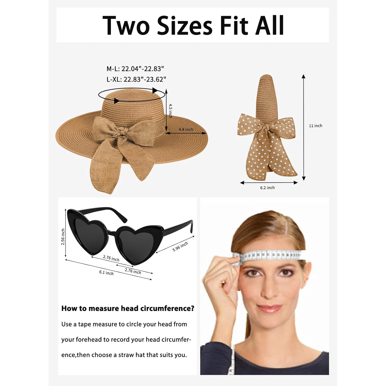 Senker Fashion Sun Hats for Women, Wide Brim Floppy Beach Straw Hat for Summer Travel Vacation Foldable with Sunglasses
