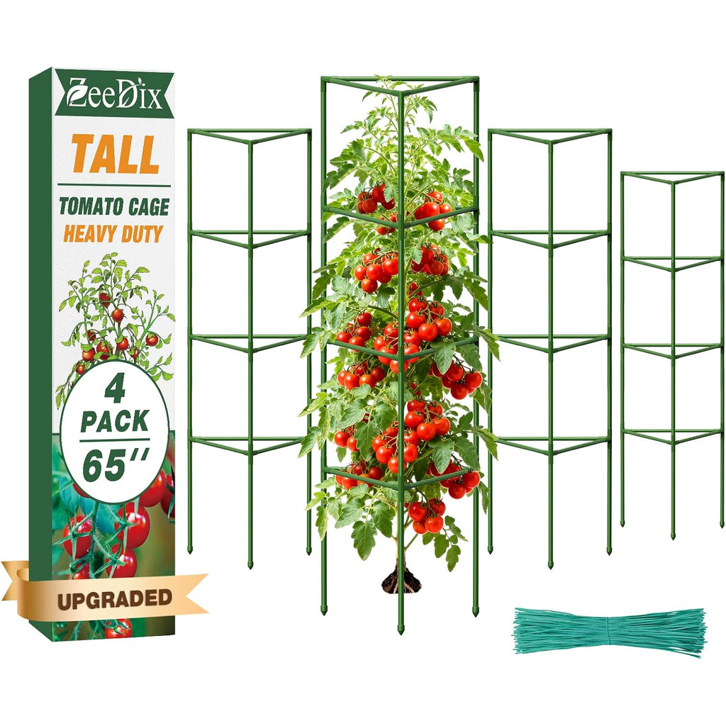 65 Inch 4 Pack Heavy Duty Tall Tomato Cages For Garden | Large Plant Support Stakes For Climbing Plants Heavy Vegetables, Adjustable Tomato Trellis For Outdoor Raised Garden Beds