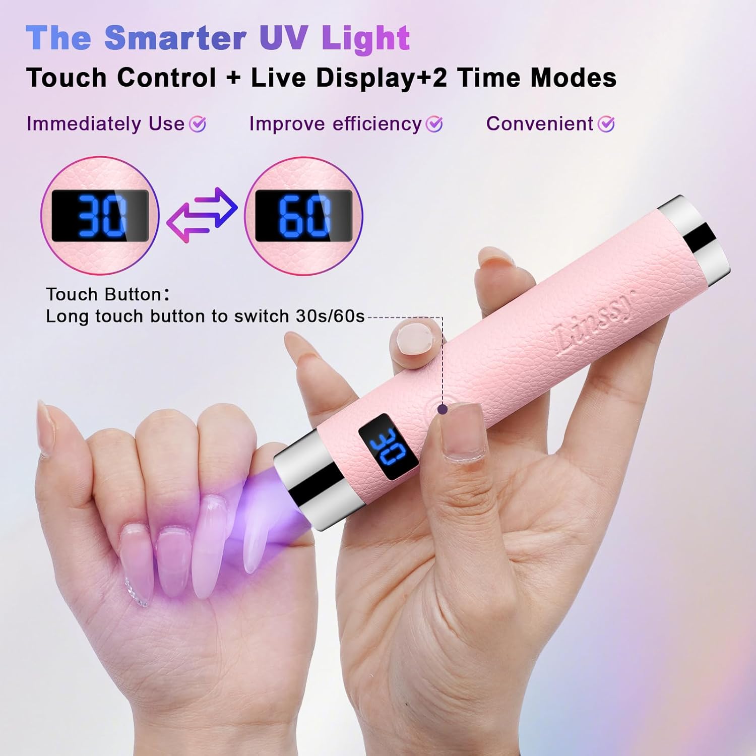 Linssy Mini UV Light for Nails with Auto Sensor & Gooseneck Stand,Portable Cordless Nail Lamp Flash Cure Lamp with LCD Display,Handheld UV Light for Gel Nails at Salon & Home Use (Pink)