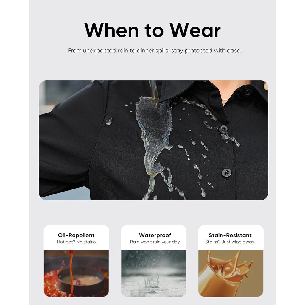 Button Down Shirts for Women: Slim Fit Stain Shield 3/4 Sleeve Dress Shirt Formal Work Button Up Blouses