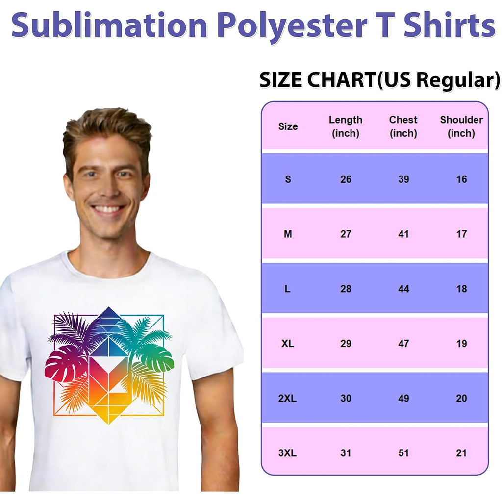 6 Pcs Sublimation Blanks T Shirts Bulk Unisex White Polyester | Multiple Sizes Wholesale Customized Shirts For Heat Transfer Printing Crew Neck