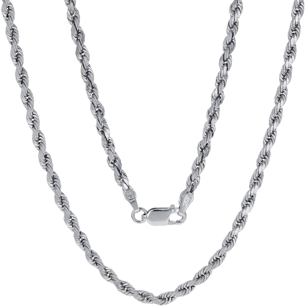 Nuragold 10K White Gold Solid Rope Diamond Cut Chain Necklace 16"-30" (1.5mm-6mm) Made in Italy (Mens Womens Unisex Jewelry