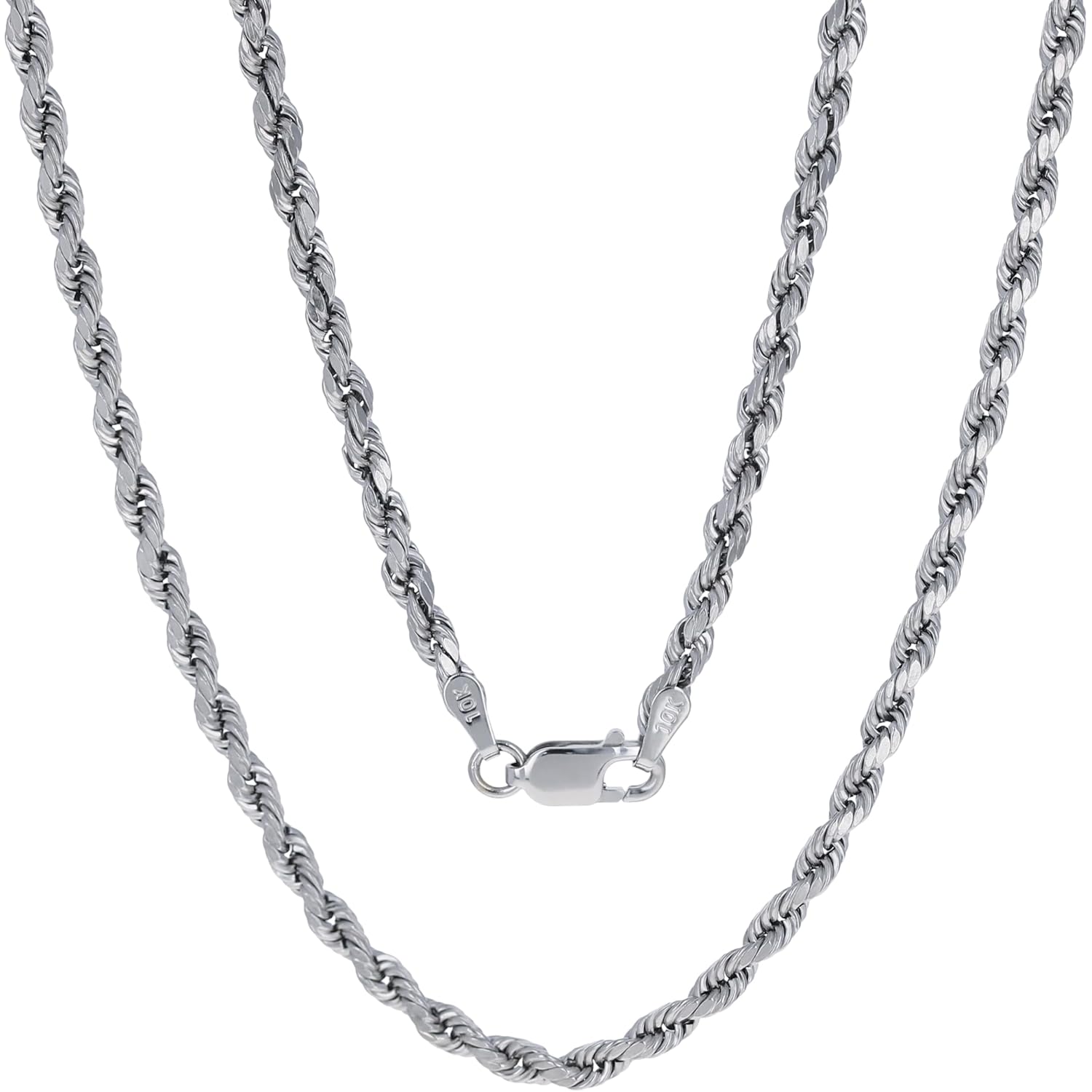 Nuragold 10K White Gold Solid Rope Diamond Cut Chain Necklace 16"-30" (1.5mm-6mm) Made in Italy (Mens Womens Unisex Jewelry