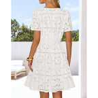 Merokeety Women'S Summer Lace Boho Mini Dress 2026 Short Sleeve Floral Eyelet A Line Vacation Beach Short Sundress