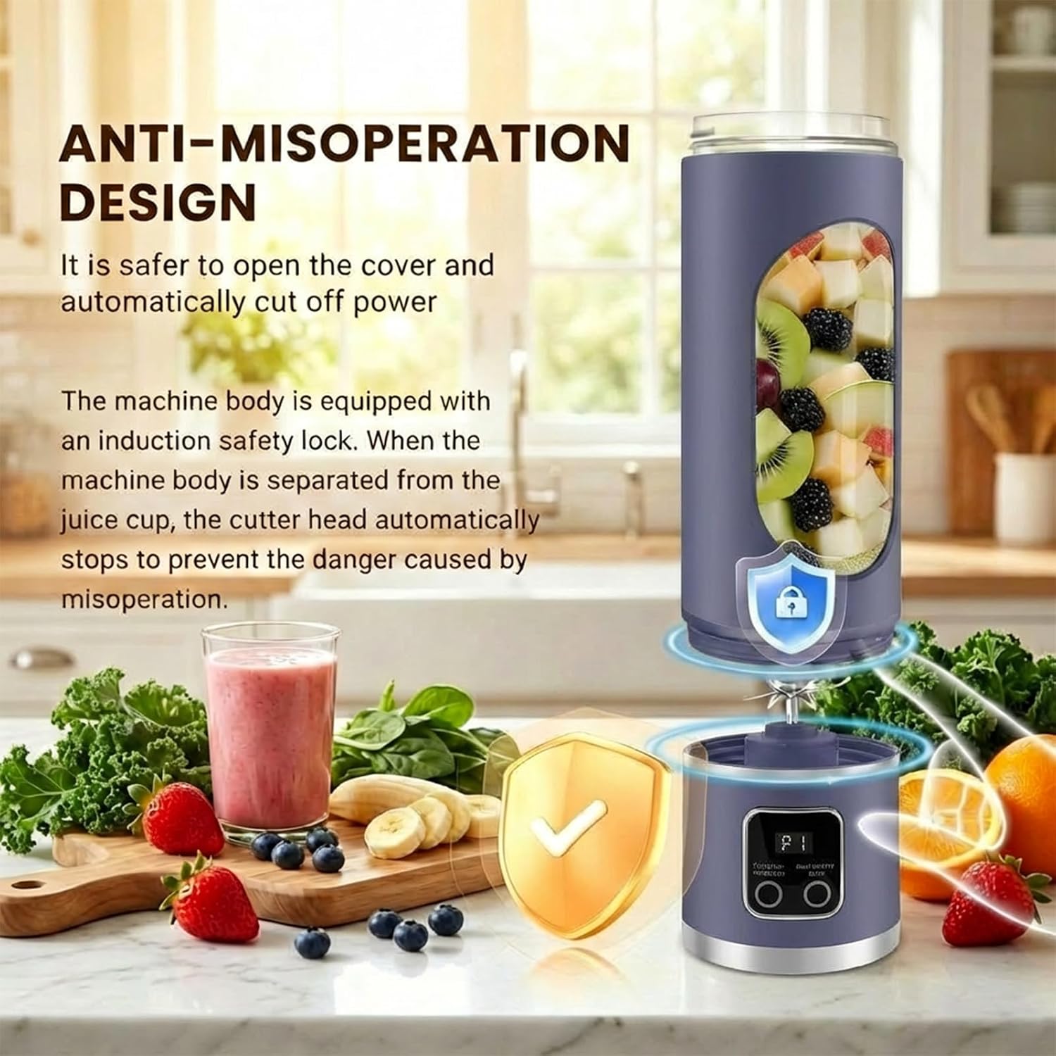Lilogi Portable Blender, 500Ml Blenders For Smoothies With Led Display | 12-Blade Usb-C Rechargeable Blender, Travel Blender Cup For Any Kitchen, Office, Outdoor, Travel, Gym Or Sports