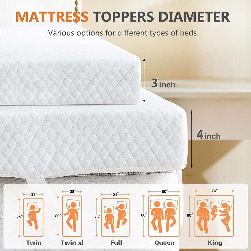Sweetcrispy Mattress Topper Full With Removable Soft Cover, 3 Inch Thick Gel Infused Cooling Memory Foam Pad For Full Size Bed, Sleeper Sofa, Rv, Camper, Certipur Us Certified
