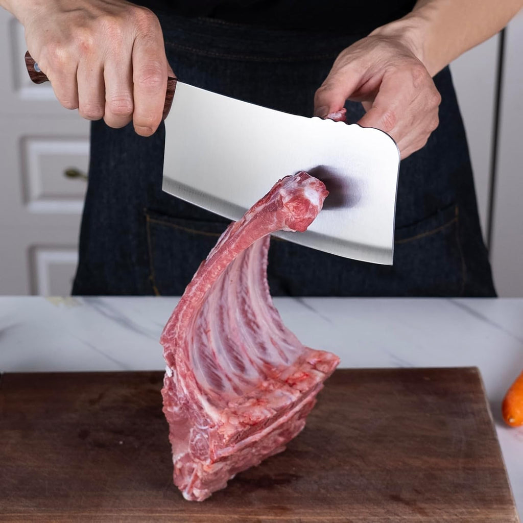 Professional Meat Cleaver Knife, 7 Inch Butcher Knife, Heavy Duty Bone Chopper, Ultra Sharp High Carbon Steel Blade, Ergonomic Non-Slip Handle for Bone Cutting, Vegetable Chopping, Restaurant, Kitchen