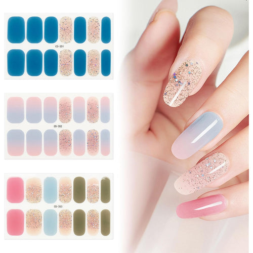 42 Pcs 3 Sheets Nail Stickers Wraps Polish Strips Gradient Stickers Glitter Self Adhesive DIY Art Decals Strips for Women Girls Acrylic Manicure Tips Decor with 1 Pcs Nail Files,Style4