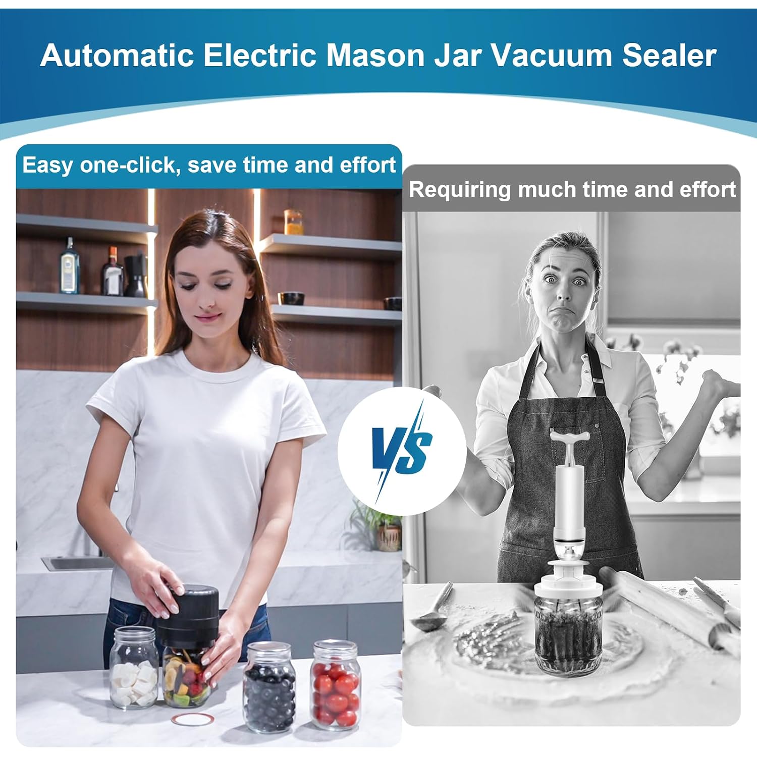 Electric-Mason-Jar-Vacuum-Sealer, Automatic Wide Mouth And Regular Mouth Mason Jar Vacuum Sealer Kit, Vp06+ Vaccum Sealer For Jars With Opener & 5 Pairs Of Lids