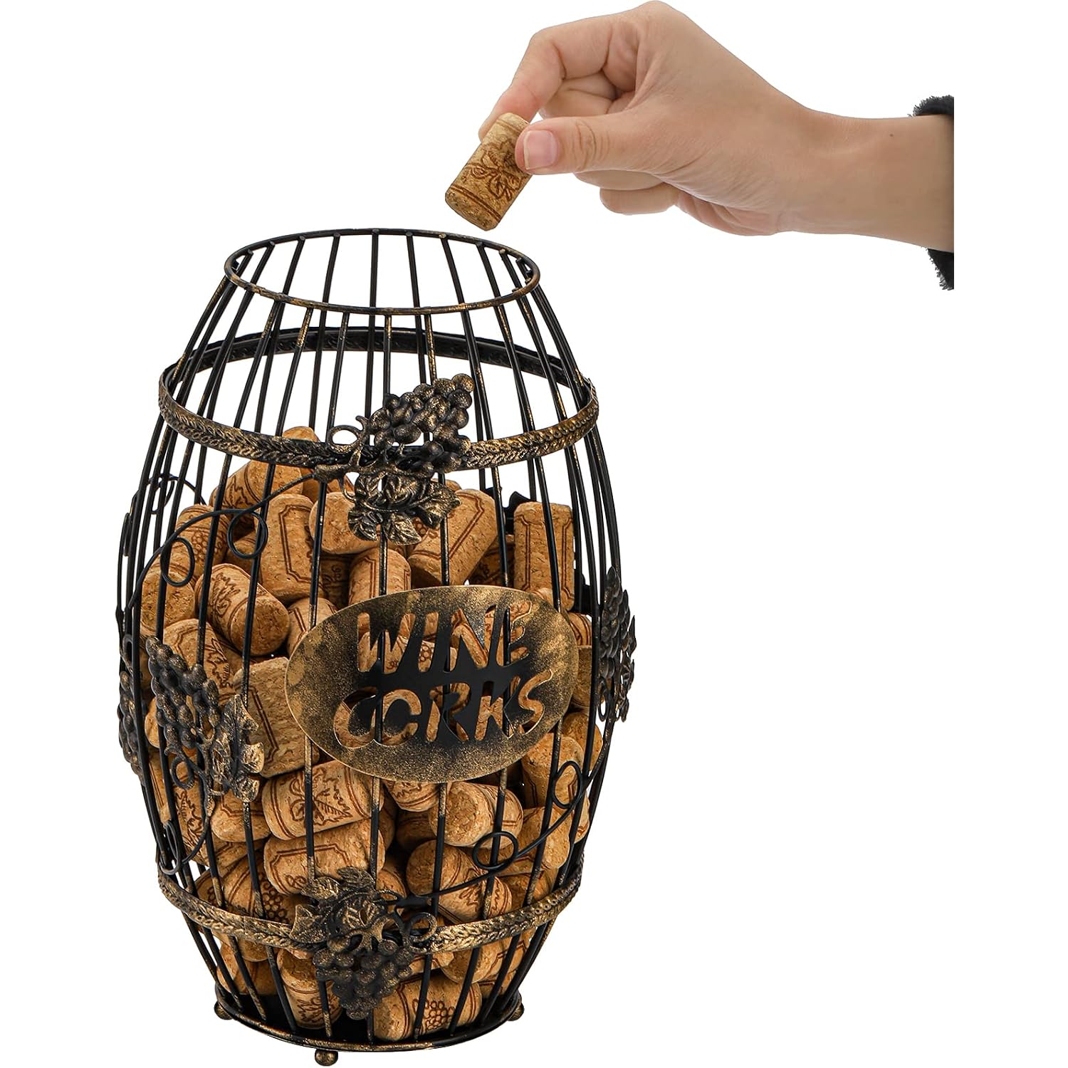 Zoofox Wine Cork Holder, Barrel-Shaped Metal Wine Cork Holder With Large Capacity, Decorative Vino Cork Storage Box For Kitchen, Great Gift Idea For Wine Lover