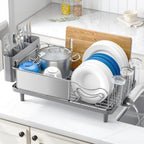 Urackify Stainless Steel Dish Drying Rack - Large Capacity Kitchen Counter Organizer with Drain Board, Utensil Holder & Detachable Cup Shelf, 304 Surgical-Grade Rust-Proof Dish Drainer, Easy Assembly