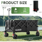 46" L Collapsible Foldable Extended Wagon, 500Lb Weight Capacity With 280L Heavy Duty Folding Cart,Utility Wagon With All-Terrain Beach Wheel & Drink Holders,Black