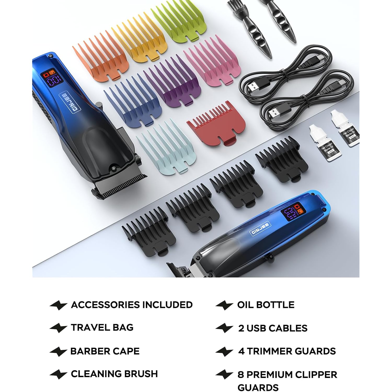 Professional Hair Clippers For Men Cordless & Corded - Rechargeable Barber Clipper & Trimmer Set With Fade Lever For Home Haircuts, Grooming Kit With Guide Combs, With Travel Case