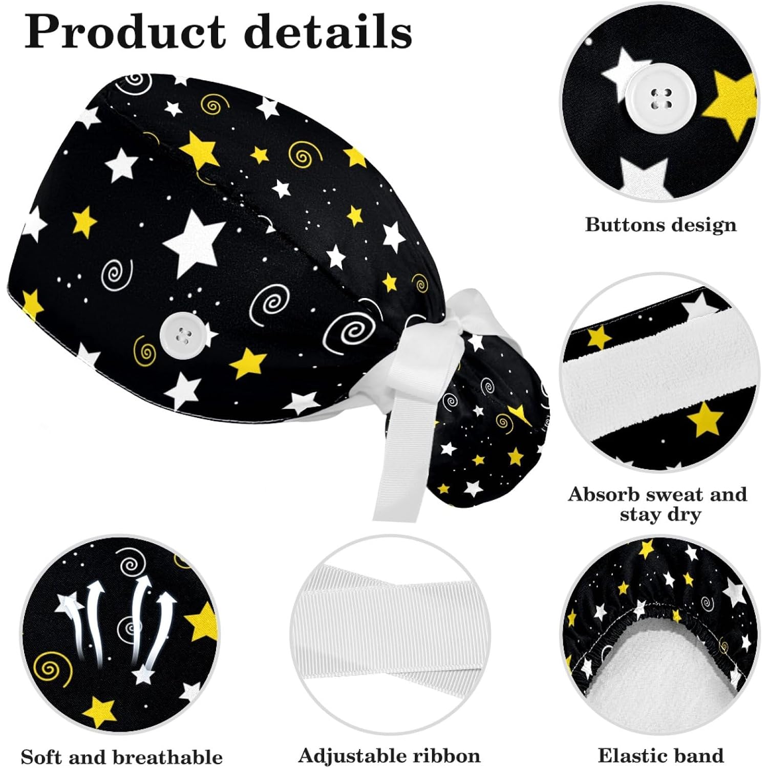Women'S Working Caps Bouffant Surgical Cap With Bow Scrunchies Little Daisy Art Paint Ponytail Holder Tie Back Scrub Hat